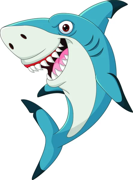 Cartoon Funny Shark Isolated White Background — Stock Vector