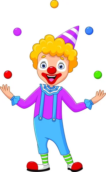 快乐的小丑杂耍与五颜六色的气球 — 图库矢量图片