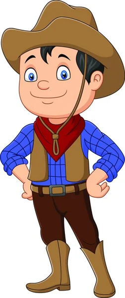 Cartoon Cowboy Kid Wearing Western Costume — Stockový vektor