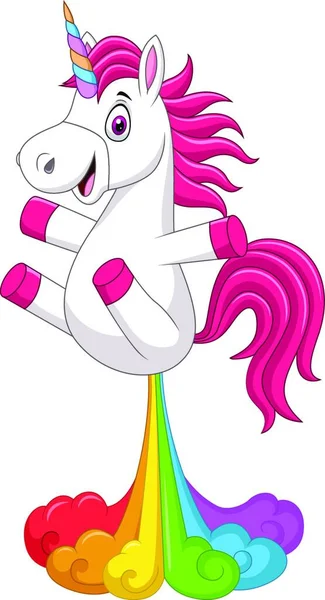 Dibujos Animados Divertido Unicornio Caballo Con Arco Iris Pedo — Archivo Imágenes Vectoriales