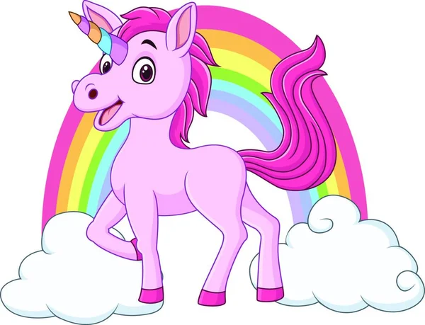 Lindo Unicornio Bebé Con Nubes Arco Iris — Vector de stock