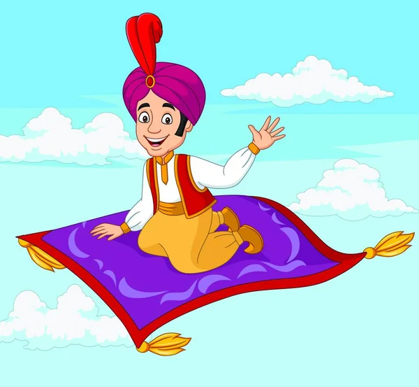 Aladdin Desenhos Animados Viajando Tapete Voador — Vetor de Stock