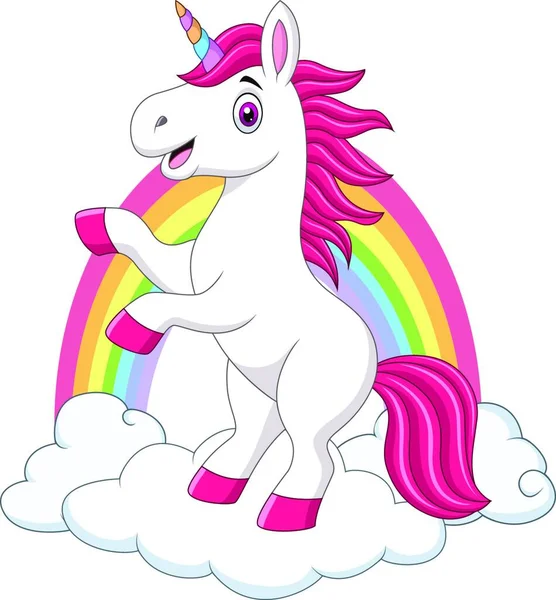 Cute Little Pony Unicorn Clouds Rainbow — Stock Vector