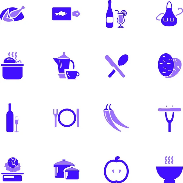 Conjunto Iconos Comida Cocina — Vector de stock