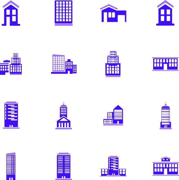 Gebäude Icon Gesetzt Einfache Illustration Von Gebäude Vektorsymbolen Für Das — Stockvektor