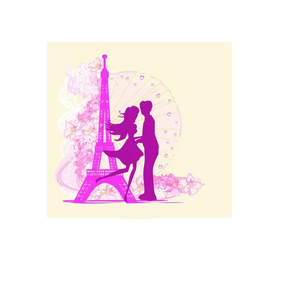 Torre Eiffel Con Una Pareja Romántica — Vector de stock