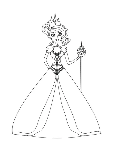 王冠と魔法の杖を持つかわいい姫 — ストックベクタ