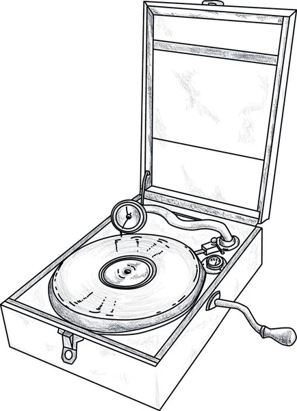 Vintage Grammophon Mit Spule Und Schallplatte — Stockvektor