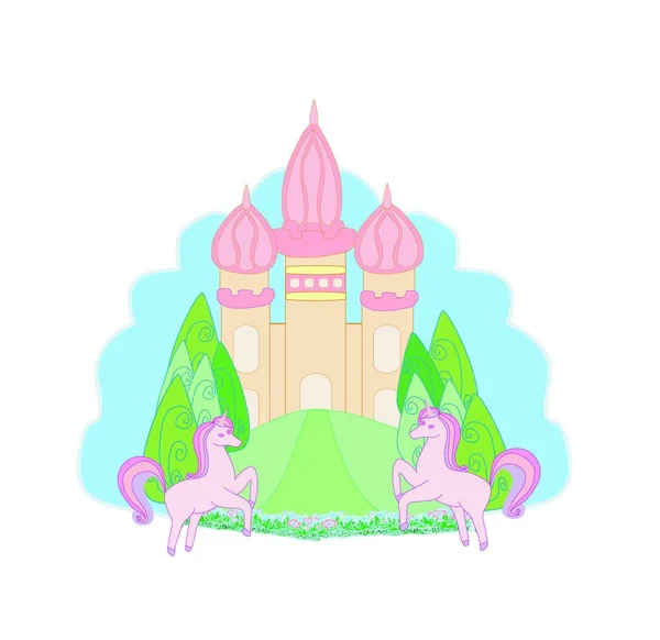 Fairytale Icon Magic Castle Unicorns — Stock Vector