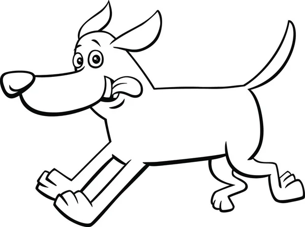 Ασπρόμαυρη Απεικόνιση Κινούμενων Σχεδίων Του Happy Running Dog Comic Animal — Διανυσματικό Αρχείο