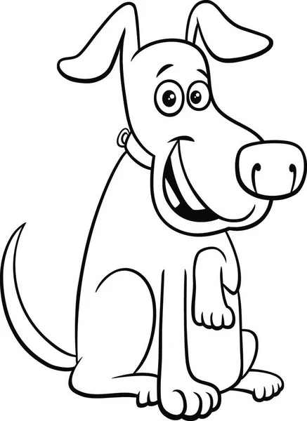 Black White Cartoon Illustration Happy Sitting Dog Comic Animal Character — 스톡 벡터