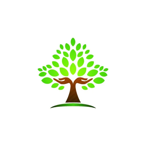 Hand Baum Logo Konzept Natur Wellness Gesundheit Symbol Symbol Vektor — Stockvektor