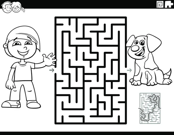 Inggris Black White Cartoon Illustration Educational Maze Puzzle Game Children - Stok Vektor