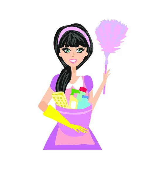 Woman Cleaning Broom Brush — Stock Vector