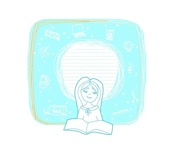 女孩阅读带有开放式圣经矢量插图的书 — 图库矢量图片