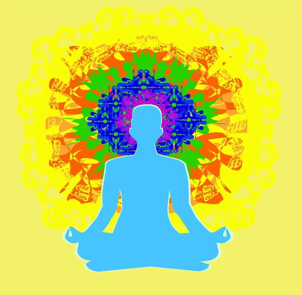 Illustration Vectorielle Une Femme Méditant Dans Pose Lotus — Image vectorielle