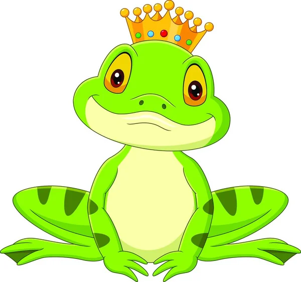 Cartoon Glücklich König Frosch Auf Weißem Hintergrund — Stockvektor
