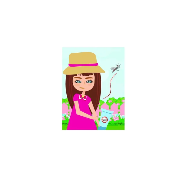 Femme Avec Chapeau Fleur Été — Image vectorielle