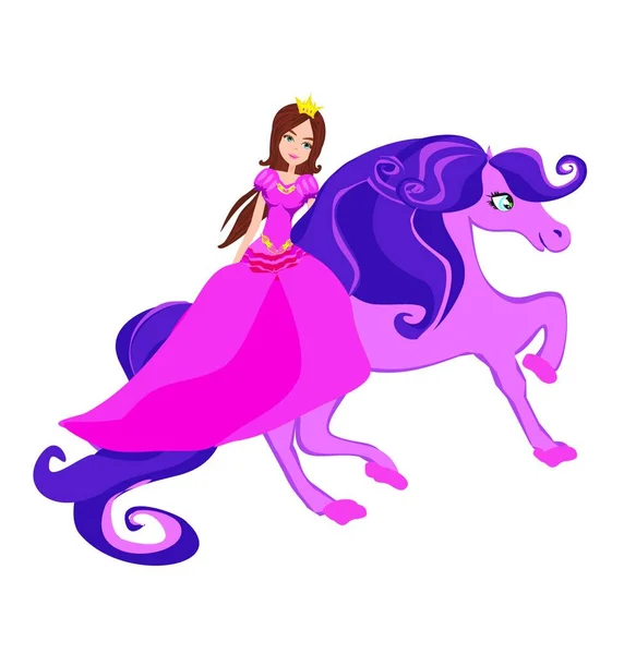 Princesa Bonita Montando Cavalo Conto Fadas — Vetor de Stock