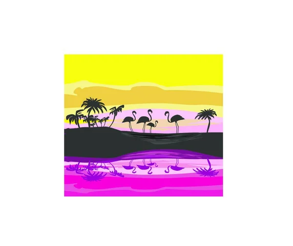 Paisaje Playa Con Palmeras Mar — Vector de stock