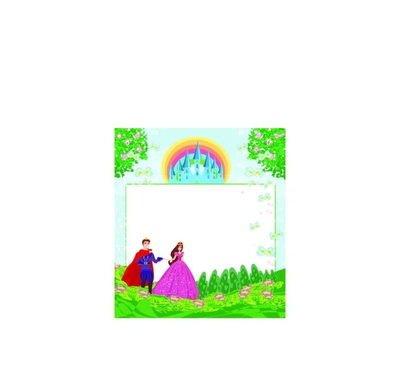 Beautiful Prince Princess Garden Frame — Stock Vector