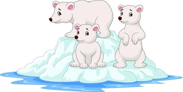 Famiglia Orsi Polari Dei Cartoni Animati Sugli Iceberg — Vettoriale Stock