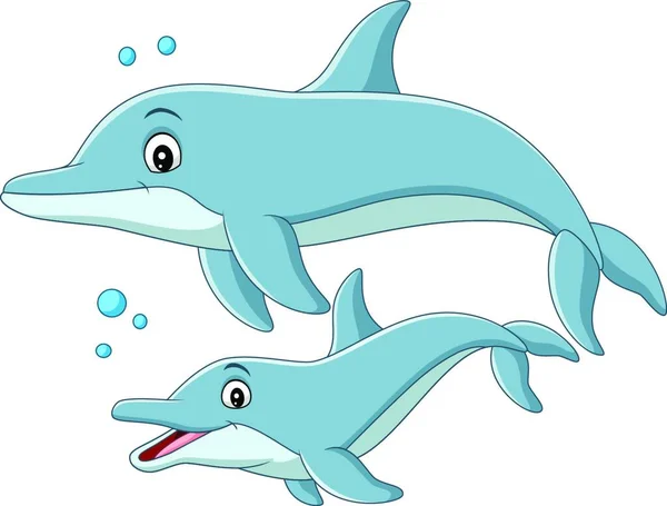 Cartoon Mother Dolphin Swims Baby — Stock Vector