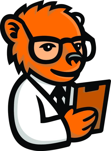 Icono Mascota Ilustración Científico Oso Nerd Con Bata Laboratorio Portapapeles — Archivo Imágenes Vectoriales