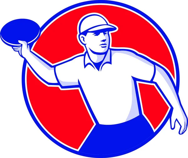 Ícone Mascote Ilustração Jogador Golfe Disco Jogando Flatball Frisbee Definido — Vetor de Stock