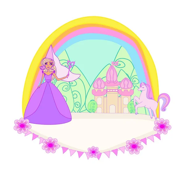 Märchenprinzessin Mit Schloss Vektor Illustration Design — Stockvektor