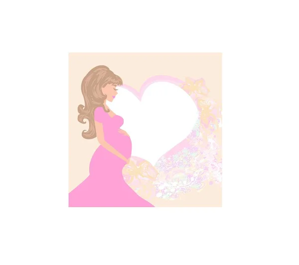 Femme Enceinte Avec Coeur Rose Sur Fond Blanc — Image vectorielle