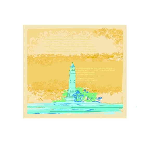 Lighthouse Sett Från Liten Strand Vintage Frame — Stock vektor