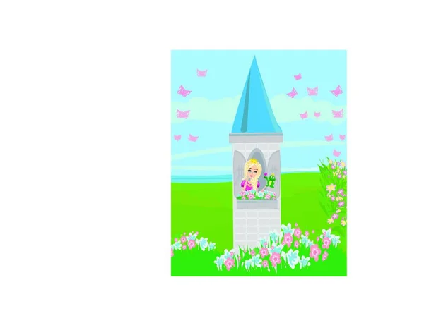 可爱的小公主 天上有花 — 图库矢量图片