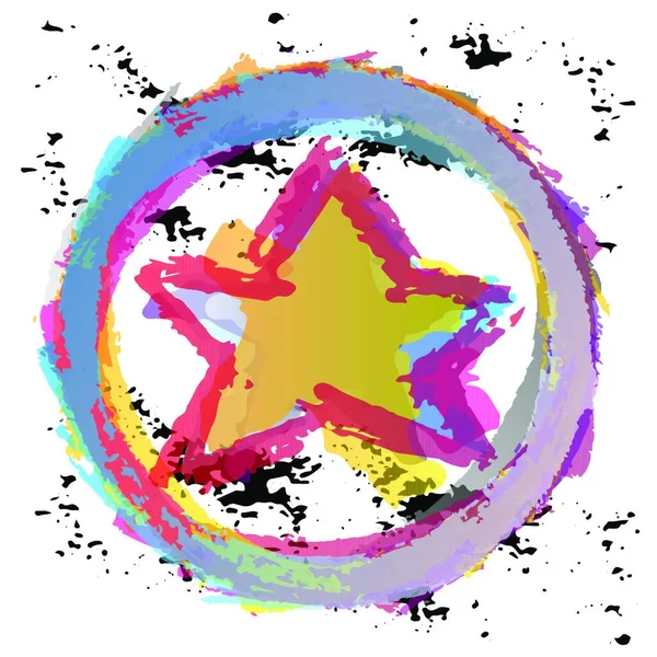 Étoile Colorée Abstraite Cercle Dessin Vectoriel Illustré Crayon Conception Shirt — Image vectorielle