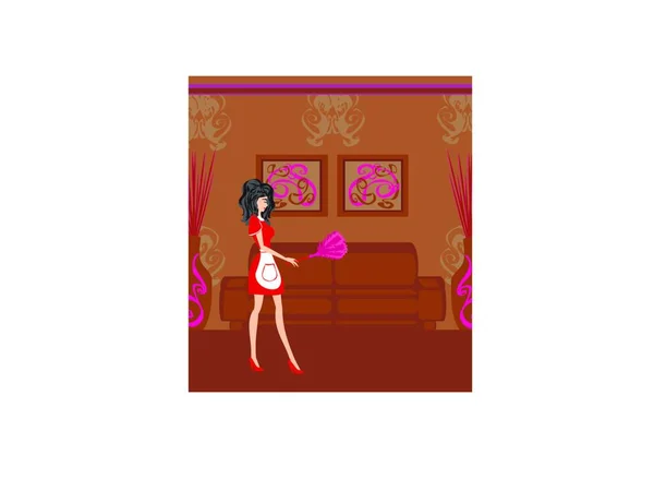 Femme Avec Une Robe Rouge Une Boîte Cadeau — Image vectorielle