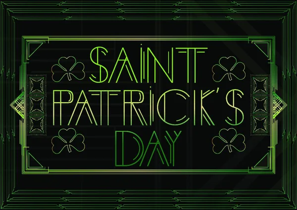 Art Deco Saint Patrick Day Tekst Gouden Decoratieve Wenskaart Bordje — Stockvector