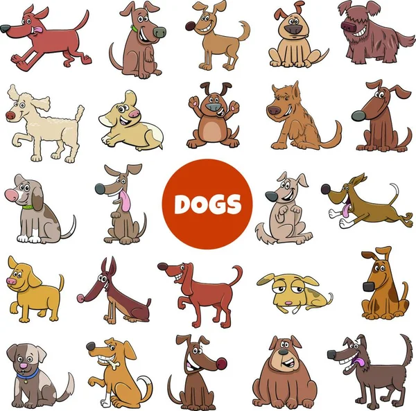 Desenhos Animados Ilustração Cães Filhotes Cachorro Personagens Animais Conjunto Grande —  Vetores de Stock