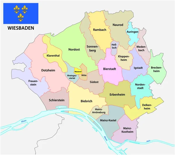 Mapa Administrativo Capital Estado Hesse Wiesbaden Com Bandeira —  Vetores de Stock