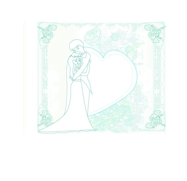 Carte Invitation Mariage Avec Mariée Marié — Image vectorielle