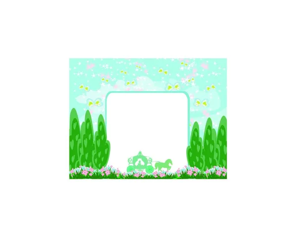 木と花のある緑のフィールドのベクトル図 — ストックベクタ
