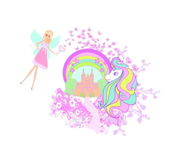 Princesse Avec Licorne Rose Arc Ciel — Image vectorielle