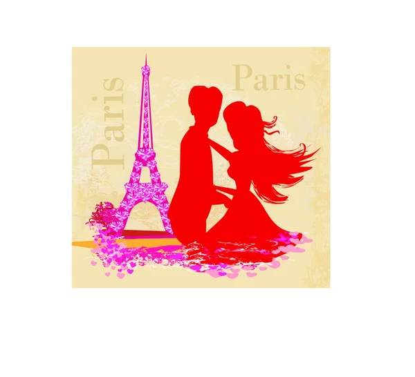 Coppia Dolce Parigi Vicino Alla Torre Eiffel — Vettoriale Stock