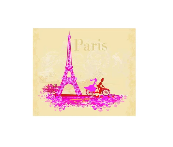 Tour Eiffel Avec Une Belle Silhouette Fille Sur Fond Blanc — Image vectorielle