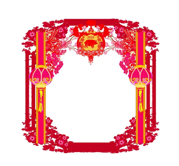 Čínská Novoroční Karta Červenými Bílými Lucernami — Stockový vektor
