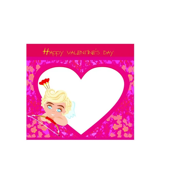 Glückliche Valentinstagskarte Mit Süßem Mädchen Das Ein Herz Hält — Stockvektor