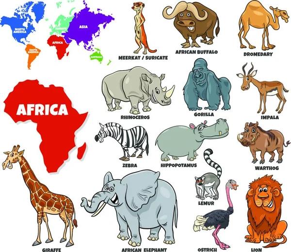 아프리카 동물을 만화와 — 스톡 벡터