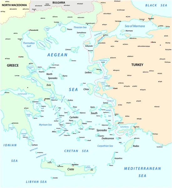 Carte Mer Égée Partie Mer Méditerranée Entre Grèce Turquie — Image vectorielle