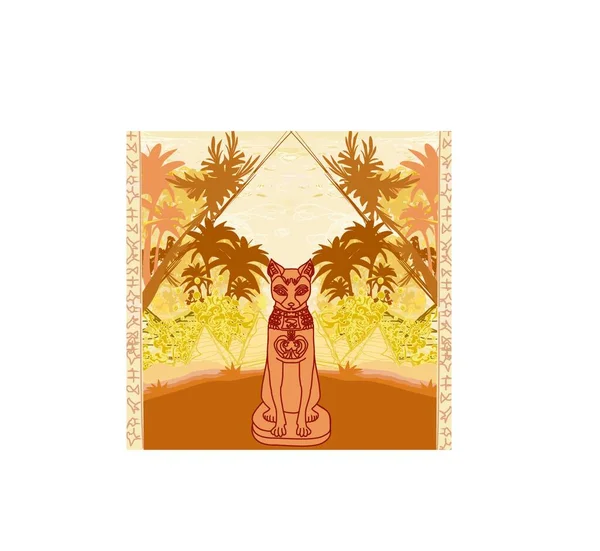 Chat Égyptien Stylisé Carte Grunge Abstraite — Image vectorielle