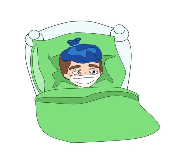 Illustration Sick Boy Lying Bed — Stock Vector