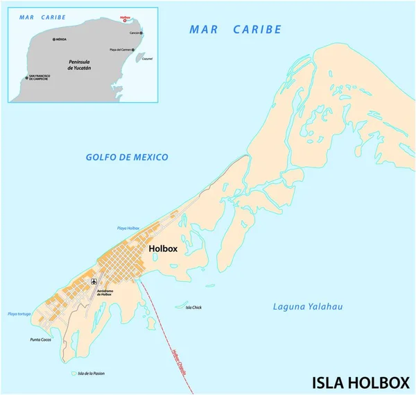 Mapa Isla Mexicana Holbox Norte Península Yucatán México — Vector de stock